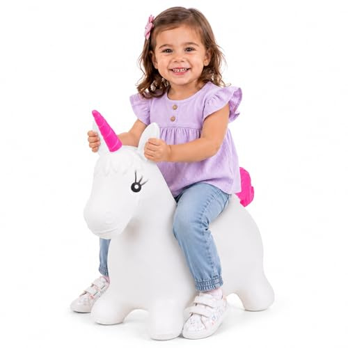 Hillington Unicorn Space Hopper for Kids - Inflatable Bouncy Kids Space Hopper, Animal Ride-On Unicorn Toy with Pump Included - Christmas & Christening Animal Hopper Gifts for Kids Toddler Girls