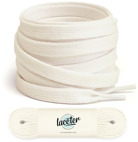 Flat Cotton Laces for Trainers and Sneakers. Replacement Shoelaces for Men, Women and Kids. Classic Look, Strong Build and All-Day Comfort for Casual or Sports Shoes - 1 Pair - White cream, 120 cm