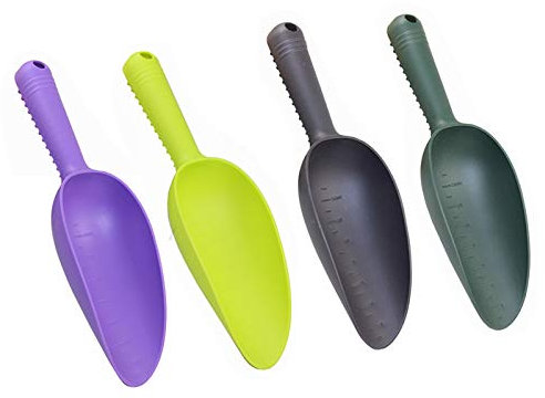 Wyi 4 Pack Plastic Garden Shovel Multifunctional Plastic Soil Scoops with Scale Colorful Garden Hand Trowel for Soil Transplantation Weeding Moving Digging Planting