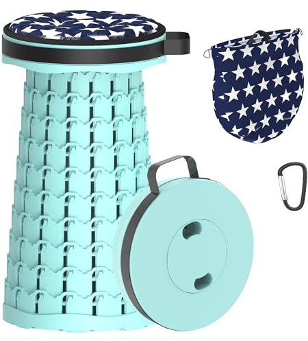 LOCYOP Taburete de Camping portátil telescópico para Pesca Resistente para Exteriores en Interiores y Exteriores, Senderismo, Barbacoa, con Bolsa de Transporte y cojín, Carga máxima 200KG