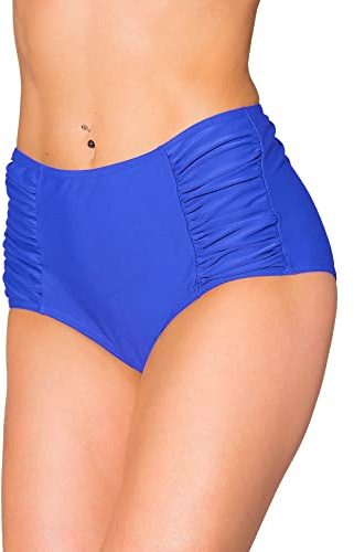 Aquarti Bikinihose Damen mit Hoher Taille und Raffung – Klassische Bikinihosen für Damen in Uni-Farben, Farbe: Kornblumenblau, Größe: 40