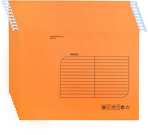 25 Pezzi Cartelle Sospese Foolscap, Cartelline da Appendere con Linguette e Inserti per Ufficio, Scuola, Casa, Organizzazione(Arancione)