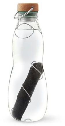 Black+Blum - Eau Good Glass Water Bottle - Leak Proof Borosilicate Glass Bottle with Screw-Fit Wood Fibre Lid, Carry Loop and Protective Sleeve - Olive - 650ml