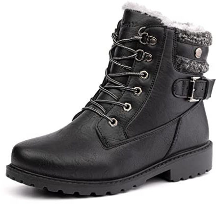 Winter Boots Women Ankle Boots Ladies Snow Boots Cushioned Wide Lace Up Rubber Ankle Boots Comfy Non Slip Warm Cosy Boots Black Size 7.5 UK