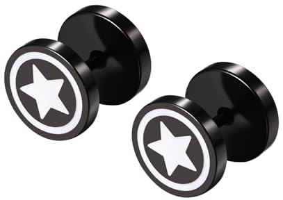 Cupimatch Fake Tunnel Hip Hop Ohrringe - Herren Edelstahl Fake Plugs Earrings Unisex Runde Ohrringe Fake Gauges Hantel Ohrstecker für Männer Frauen, Schwarz