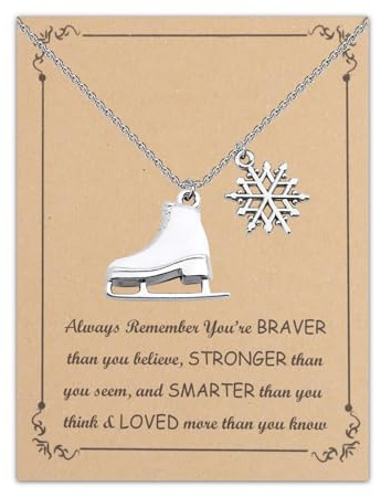 FUSTMW Skater Necklace Ice Skate Necklace White Enameled Figure Skating Pendant Team Sport Skater Jewelry Skate Lover Gift (snowflake br card)