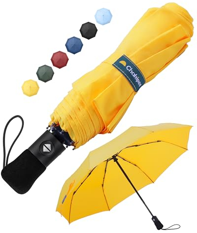 Chakipee Kompakter Reise Regenschirm Groß Sturmfest – Automatik Taschenschirm für Herren und Damen, Tragbarer 210T-Stoff 97 cm Spannweite 8 Rippen Schirm Gelb