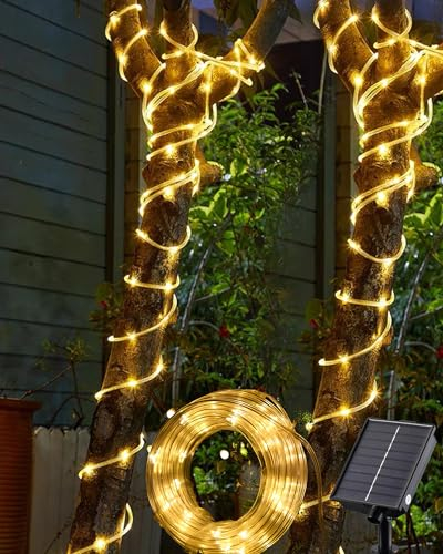 Tacobey Solar Lichtschlauch Lichterkette Außen, 10M 100 LED Solar Weihnachtsbeleuchtung Aussen, 8 Modi, Wetterfest, Solarlichterkette für Outdoor Garten Balkon Deko - Warmweiß
