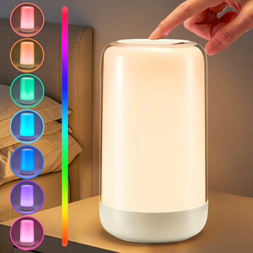 COOLNIGHT Battery Lamp for Bedroom, 16 RGB Color Changing Night Lights for Bedroom, 1800mAh Rechargeable Lamp Battery Operated Lights, Dimmable Night Light Kids, Wireless Touch Bedside Mood Lighting
