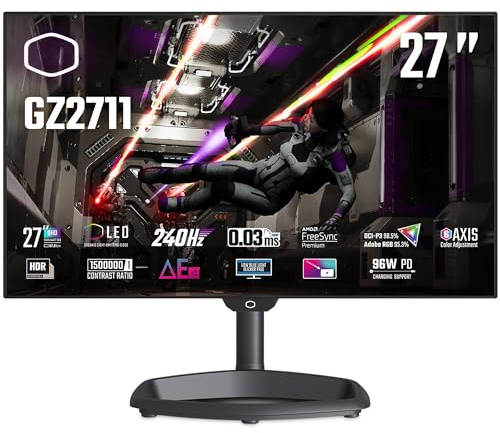 Cooler Master Tempest GZ2711 – 27 OLED-Bildschirm, WQHD (2560 x 1440) 240Hz, 0,03ms GtG, WOLED-Panel, 98,5% DCI-P3 (ΔE≤2, 10 Bit), KVM, RGB-Hintergrundbeleuchtung, DP 1.4, HDMI 2.1, USB Typ-C (96 W)