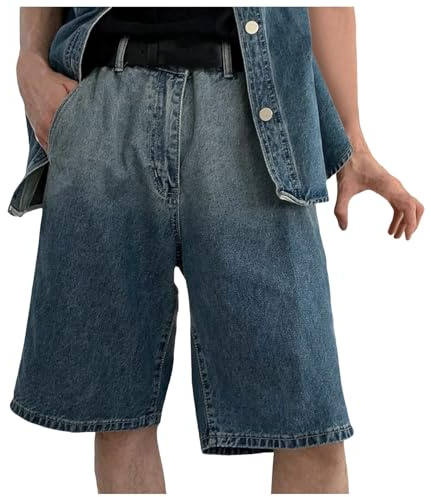 Pantaloncini da uomo corti baggy jeans Y2K oversize, jeans hip hop, skater, jeans, pantaloncini in denim, bermuda estivi, streetwear, pantaloni corti casual da jogging, Blu marino, 3XL