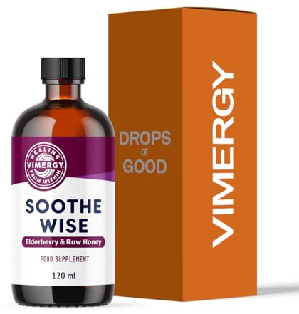 Vimergy Soothe Wise – Fast-Absorbing Elderberry Syrup and Raw, Organic Honey– Kosher (120 mL)