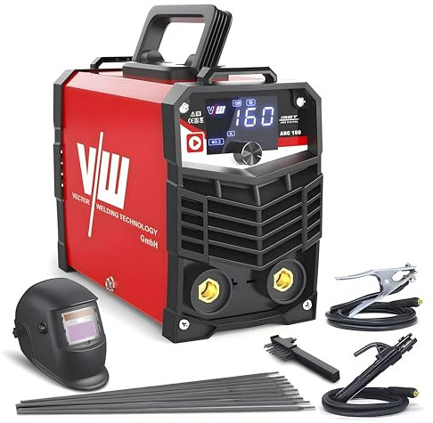VECTOR WELDING Soldador Inverter de Electrodos 160A Set, Máquina de Soldar MMA Portátil, Tecnología IGBT, Pantalla LED, Juego de soldadura ARC 160