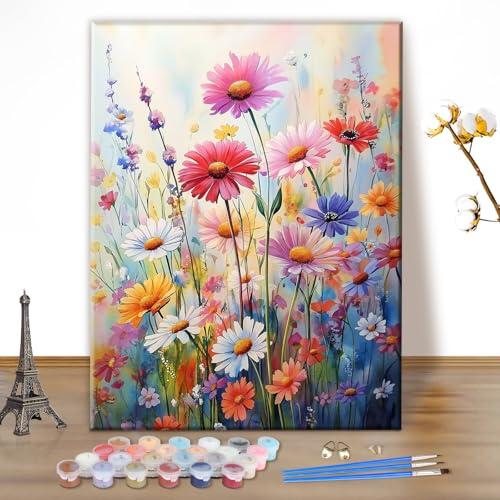 MEIYUDA Pintar por Numeros Adultos Inflorescencia Flor, DIY Painting by Numbers Kits Cuadros por Numeros, Pintura de Bricolaje Sobre Lienzo con Pinceles Decoración para el Hogar 30x40cm(sin marco)