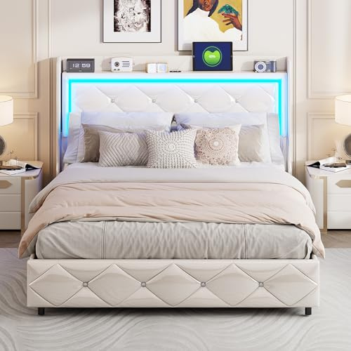 Letto baule 160 x 200, letto imbottito idraulico LIt baule in legno con LED, testiera e rete a doghe, letto matrimoniale con contenitore bianco (PU), 160 x 200