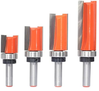 AKYLIN Lot de 4 Fraises à Copier Bois à Tige de 8 mm, Dotées de Roulements à Billes, Outil de Coupe Professionnel pour Routeur, Pour Bois