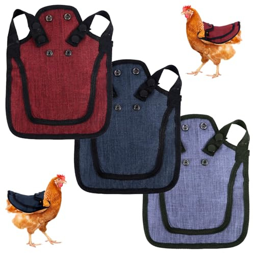 Gosknor 3 Pz Sella per Galline, Comodi Grembiuli per Galline con Cinghie Regolabili Protezione Schiena e Fianchi di Pollo Accessori la Protezione Delle Piume Pollame (Rosso, Blu, Viola)