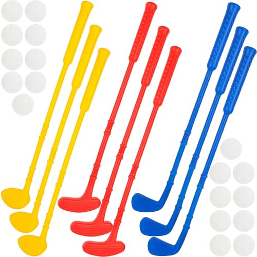 Spaluck Toddlers Plastic Golf Set Mini Golf Clubs for Kids Include 9 Golf Clubs and 18 Balls for Outdoor Indoor Birthday Christmas Party Gifts, 3 Colors