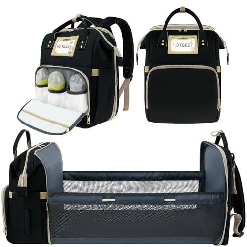 Sac à dos à langer avec fonction lit Grand tissu Oxford Isolation Poches multifonctions pour voyage parents Avion Bouteilles Couches Papier de soie Produits pour bébé