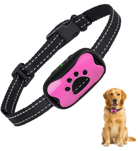 Puppy Safe Collier Anti-Aboiement pour Chien – sans Douleur ni Choc Électrique, 7 Niveaux Sensibilité, Vibration + Son, Taille Réglable,Rechargeable (Pink)