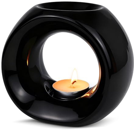 Lámpara aromática para aceites esenciales, incienso de cerámica negra, difusor de aceites esenciales, lámpara aromática, vela de té, quemador de incienso para interiores, oficina y yoga