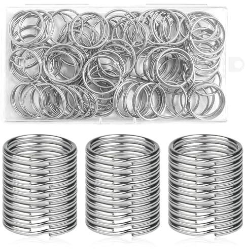 100 Pièces Anneaux Porte Clé 30 mm avec Boîte de Rangement en Plastique, Anti-Rouille, Anneaux Porte-Clés Ronds en Métal pour L'organisation des Clés de la Famille et Diy Artisanat D'art, Argenté