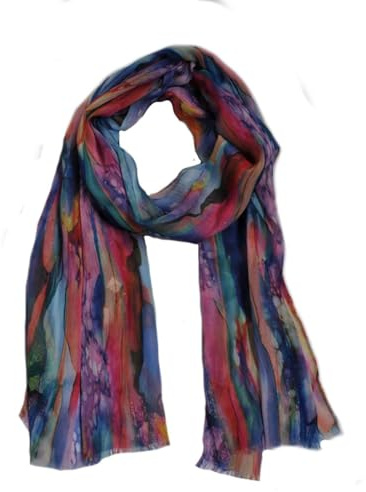 Generisch Seidenschal, Klassisches langschal Design, Tuch Damen Schal Farbverlauf, Seide-Baumwolle, 178 x 50 cm, 50% Silk 50% Cotton (Blau/Lila/Bunt)