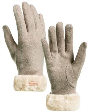 QDLTGBD handskar damcykelhandskar för höst och vinter, fodrade med fleece, förtjockade, vindtäta, varma, köldbeständiga, kaki, enhetsstorlek