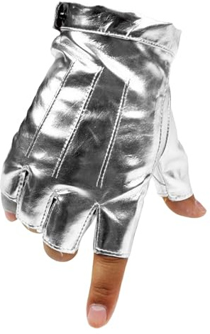 Generisch Handschuhe Herren Winter Fingerlose Fahrhandschuhe, PU-Kunstleder, Outdoor-Sport, Halloween, Cosplay, Kostüm, Halbfinger-Handschuh für Männer, Frauen, Teenager (Silver, One Size)