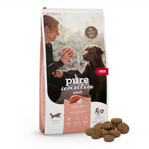 MERA Pure Sensitive Saumon & Riz, Nourriture sèche pour Chiens sensibles, croquettes de Saumon et de Riz, Nourriture pour Chien Adulte, sans blé ni Sucre (4 kg)