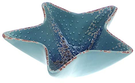 ceramic Starfish Bowl/Dish - BLUE Glaze - Distressed / Weathered Look - for Pot pourri, Shells, Bathroom Ornament/Decor - 16cm