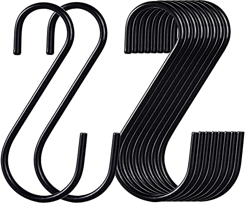 Bosdontek 30Pcs S-Hook S-Shaped Stainless Steel Anti-Rust Metal Hanger Multifunctional Hooks for Kitchen Bathroom Bedroom (Black)