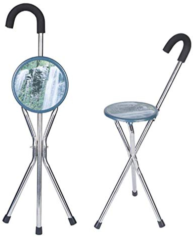 Gehstock mit Sitz Faltbarer Outdoor-Spazierstock-Stützstuhl Edelstahl-Teleskophocker Senioren 3-beiniger sitzender Stativkrücke Cane Hocker Wandern Klettern