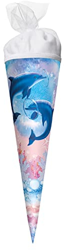 ROTH Geschenk-Schultüte groß Delfine 50 cm - rund Tüllverschluss - Zuckertüte Schulanfang