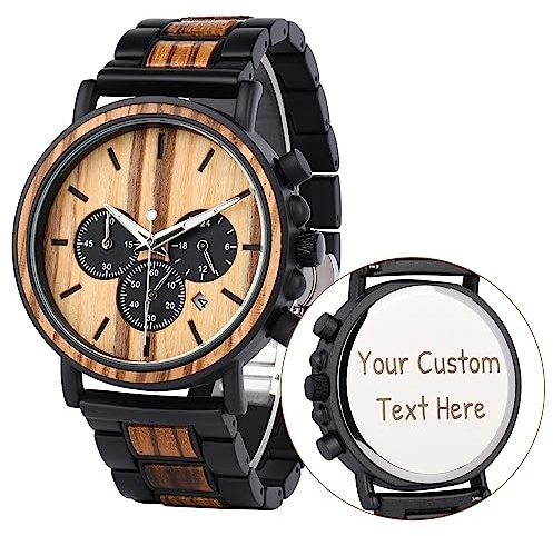 LMWOOD Montre en bois personnalisée pour homme - Montre en bois gravée - Montre analogique à quartz japonaise avec bracelet en bois