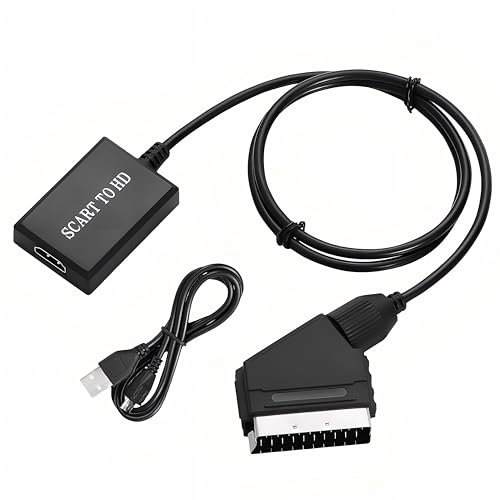 Scart to HDMI Converter, Male Scart In HDMI Out Converter with 720P/1080P Switch, Full HD 720P/1080P Switch Video Audio Converter for HDTV Monitor Projector STB VHS Xbox PS3 Sky DVD Player