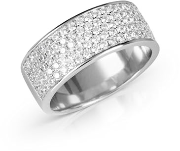 Diamond Treats Anello Donna in Argento 925 con Zirconi, per Donna e Ragazza, Anello a Mezza Fascia per Donna e Ragazza, Grande Anello Argento 925 Donna con Pietre Zirconi, Misura dell'Anello 62,5