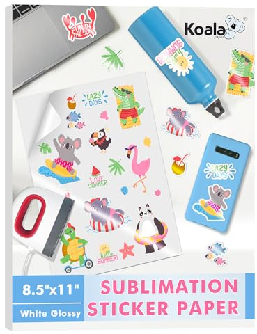 KOALA Sublimation Sticker Paper Glossy White Waterproof Vinyl 8.5x11 inch 25 Sheets, Quick Dry Vivid Colors Holds Ink well