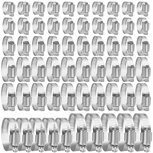 BTBHIHO Fascette stringitubo, 60 pezzi, set di 7 misure universali, in acciaio inox 304, fascette stringitubo regolabile, per giardino, casa, piscina, camino