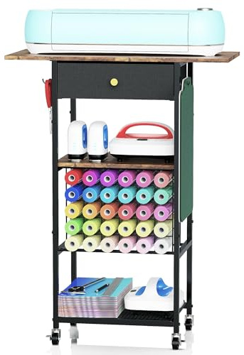 Yitexin Carrito de almacenamiento para manualidades con soporte para 30 rollos de vinilo y cajón, compatible con máquinas Cricut