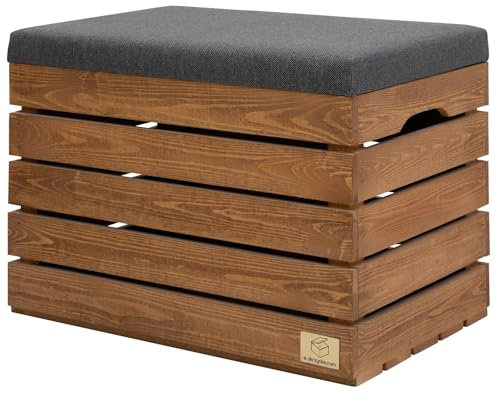 | Sitztruhe mit stauraum holz - polsterbank Sitzbox - sitzbank mit stauraum - aufbewahrungsbox mit deckel - schuhbank mit sitzfläche 60x40x44cm