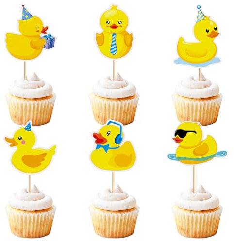 Blumomon 24 adornos para tartas de pato amarillo, decoración de juegos, decoración de cupcakes, para juegos, fiestas temáticas, cumpleaños infantiles, baby shower, fiestas