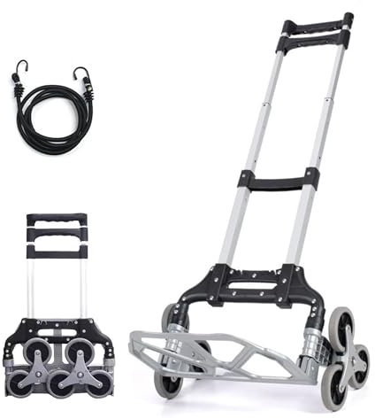 Carretilla de Mano de Aluminio. Carrito de Transporte con 6 Ruedas Triangulares para Escalera. Carro de Carga Plegable con Capacidad de 75kg para Almacén. Carrito Portátil, Ligero, Resistente.