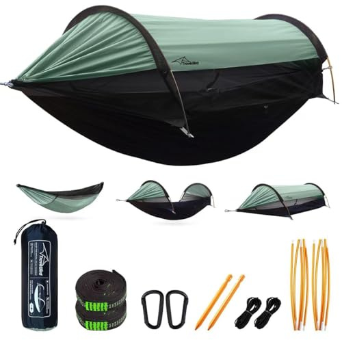 Travel Bird Hamac de Camping avec Moustiquaire et Pare-Soleil, 290 x 140 cm, Hamacs Suspendus Légers Multi-Modes avec Sangles d'arbre, Tente de Sol pour L'extérieur, La Randonnée et Le Camping