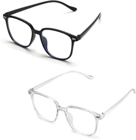 2-Pack Blue Light Blocking Glasses for Women Men, Reading glasses, Anti Glare Clear Computer Glasses to Prevent Eye Strain No Degree Lens Fashion Bluelight Blocking Glasses for Gaming Office Use Black