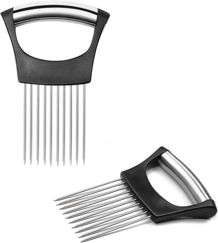 Heanvmyss Forchetta per Cipolla,2 Pezzi Porta Fette di Cipolla in Acciaio Inox,Ago Cipolla,Aggiornato Taglio Cipolla per Carne,Verdura,Frutta,Patate,Pomodori