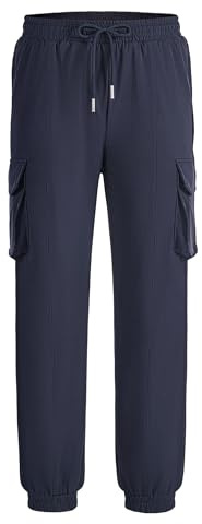 JOCMIC Boys Waterproof Trousers Kids Hiking Cargo Joggers Pants Quick Dry Lightweight Navy, 9-10 Years, Tag 140