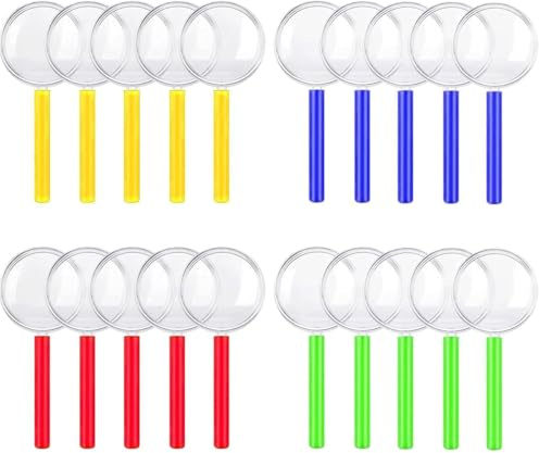 20Pcs Magnifying Glasses, Portable Mini Magnifying Glasses with Colorful Handle, Handheld Magnifying Glass, Science Class Outdoor Observation Party Fun Tool