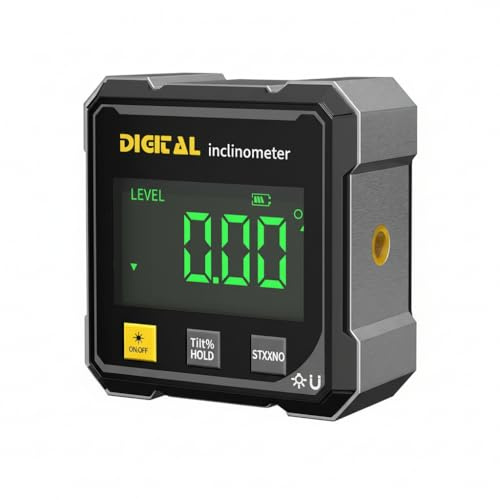 stxxno Digital Angle Finder,4 sided magnetic digital angle gauge, USB Rechargeable & Large LED Display for Woodworking, Construction (Black)