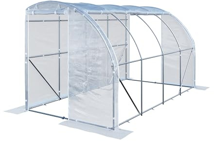 TOOLPORT Invernadero adosado 2x4 m PE 180 g/m² estabilizado UV con Estructura de Acero galvanizado, Invernadero para Tomates con Ventanas Laterales